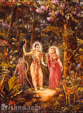 Sita, Rama, and Lakshman in the Forest