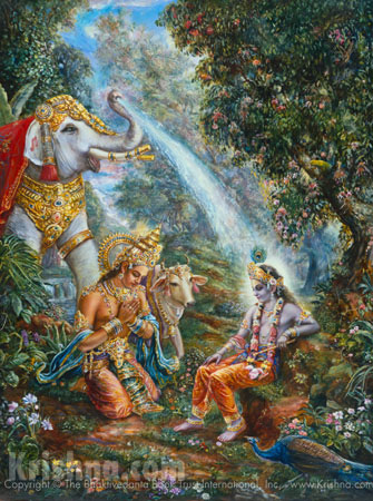 Indra Offers Prayers to Krishna